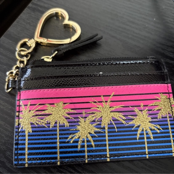 Victoria's Secret Key Chain Card Holder GLITTER PALM TREE GOLD HEART RARE 4.5X3" - Picture 3 of 7